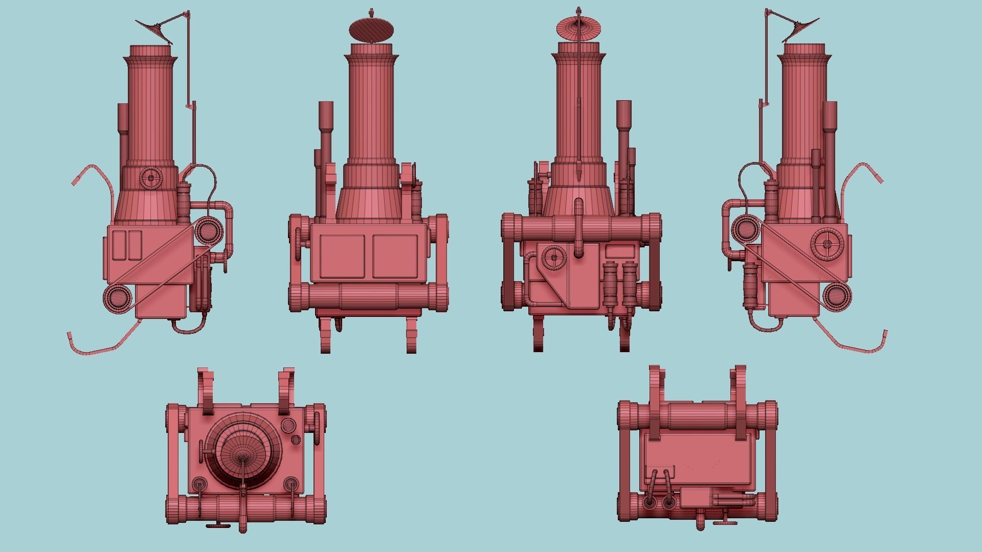 Steampunk Backpack 09 Wood Black - Character Design Fashion Low-poly 3D model_19