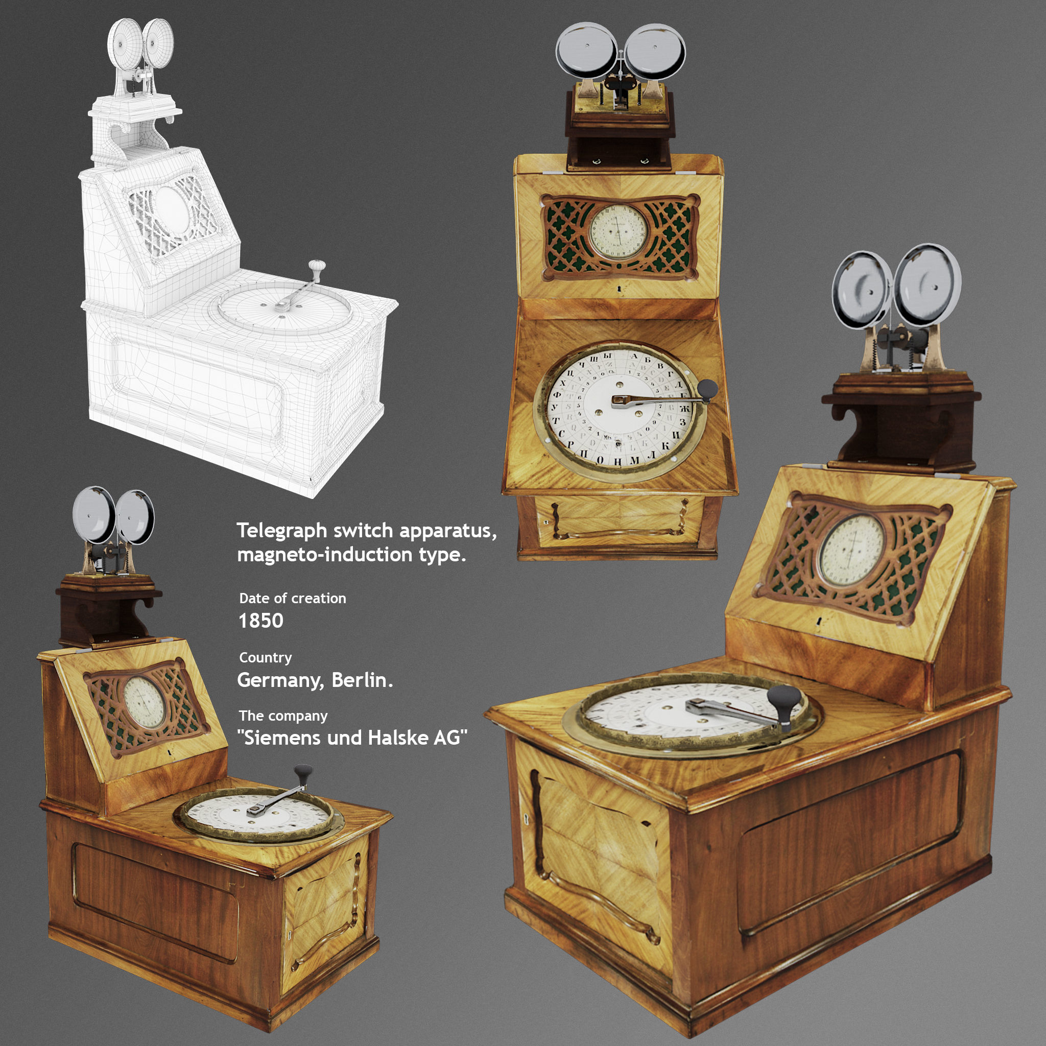 Telegraph switch apparatus magneto-induction type Low-poly 3D model_0