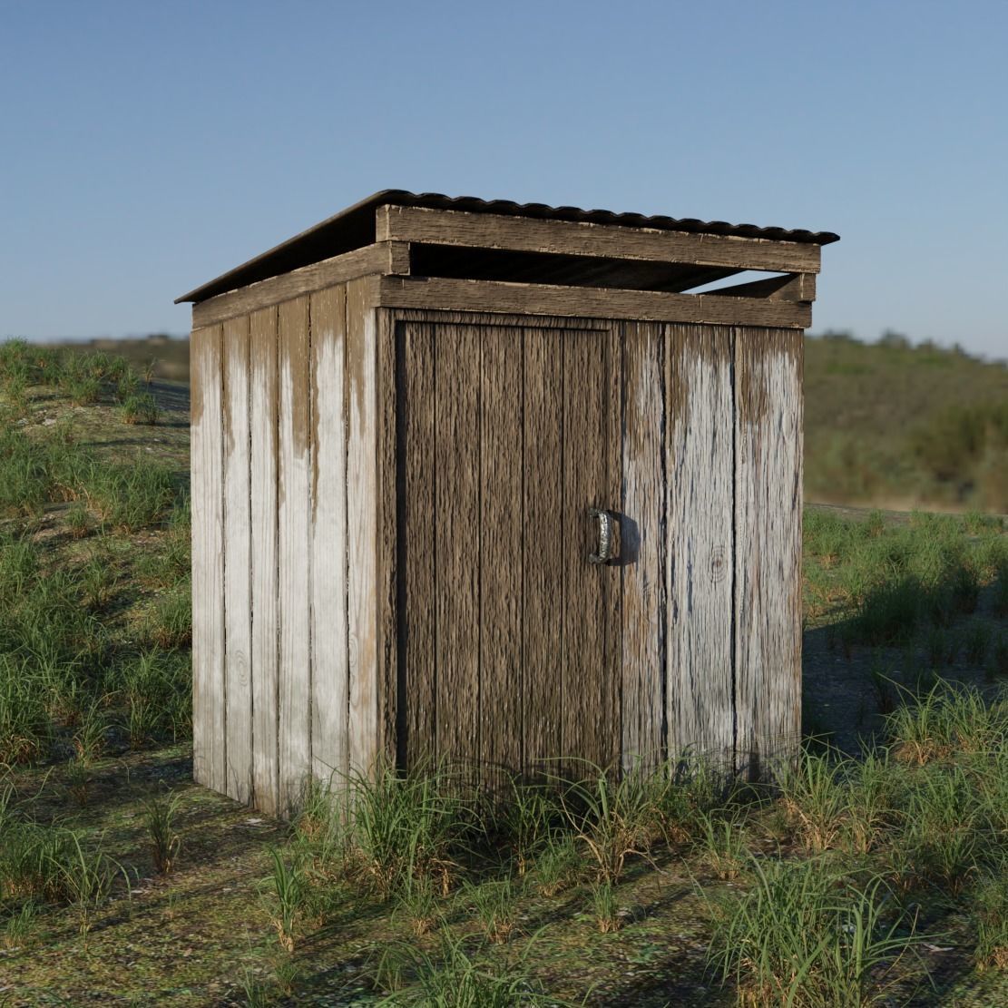 Wooden Toilet Low-poly 3D model_1