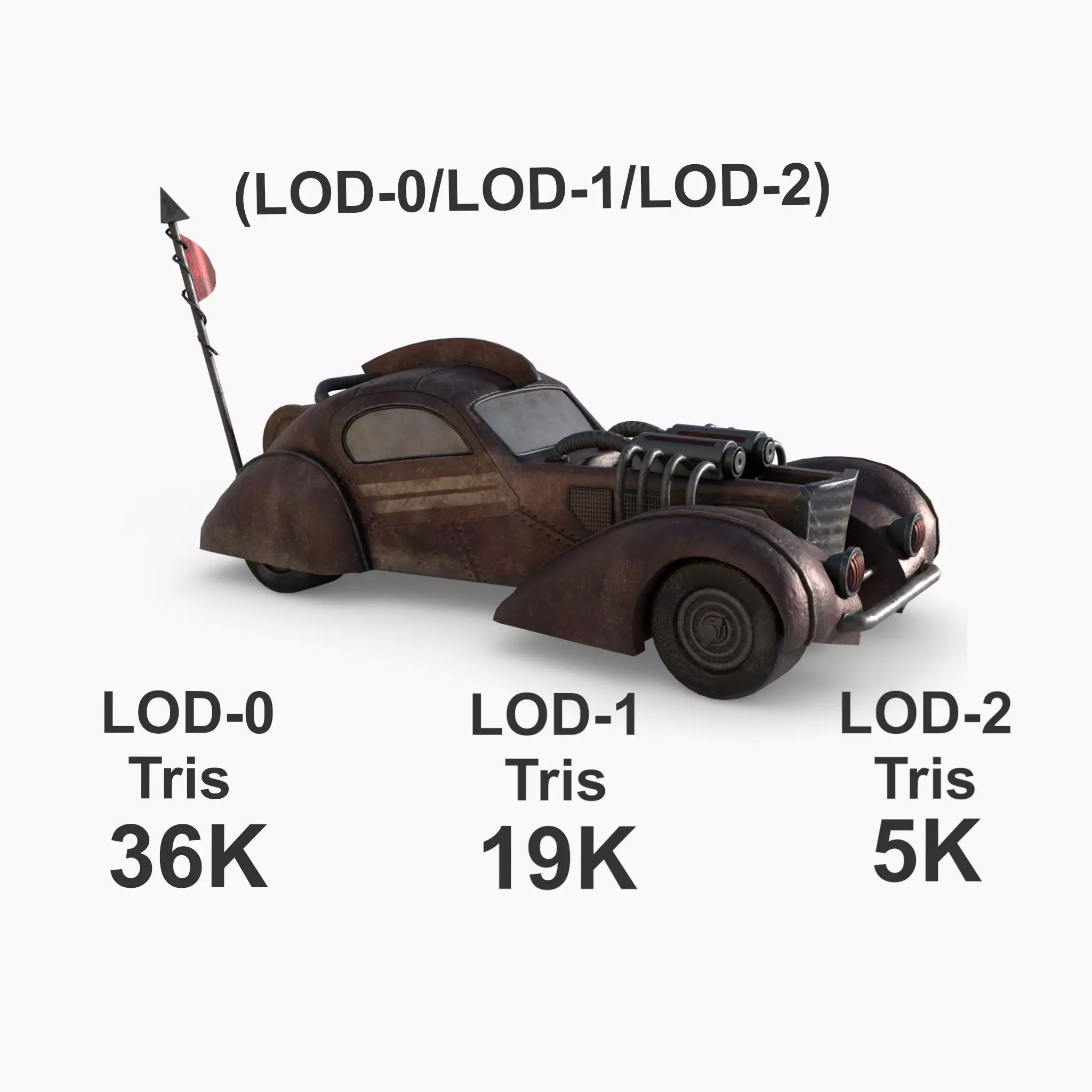 Post Apocalyptic Bugatti Low-poly War Car Game Asset Low-poly 3D model_0