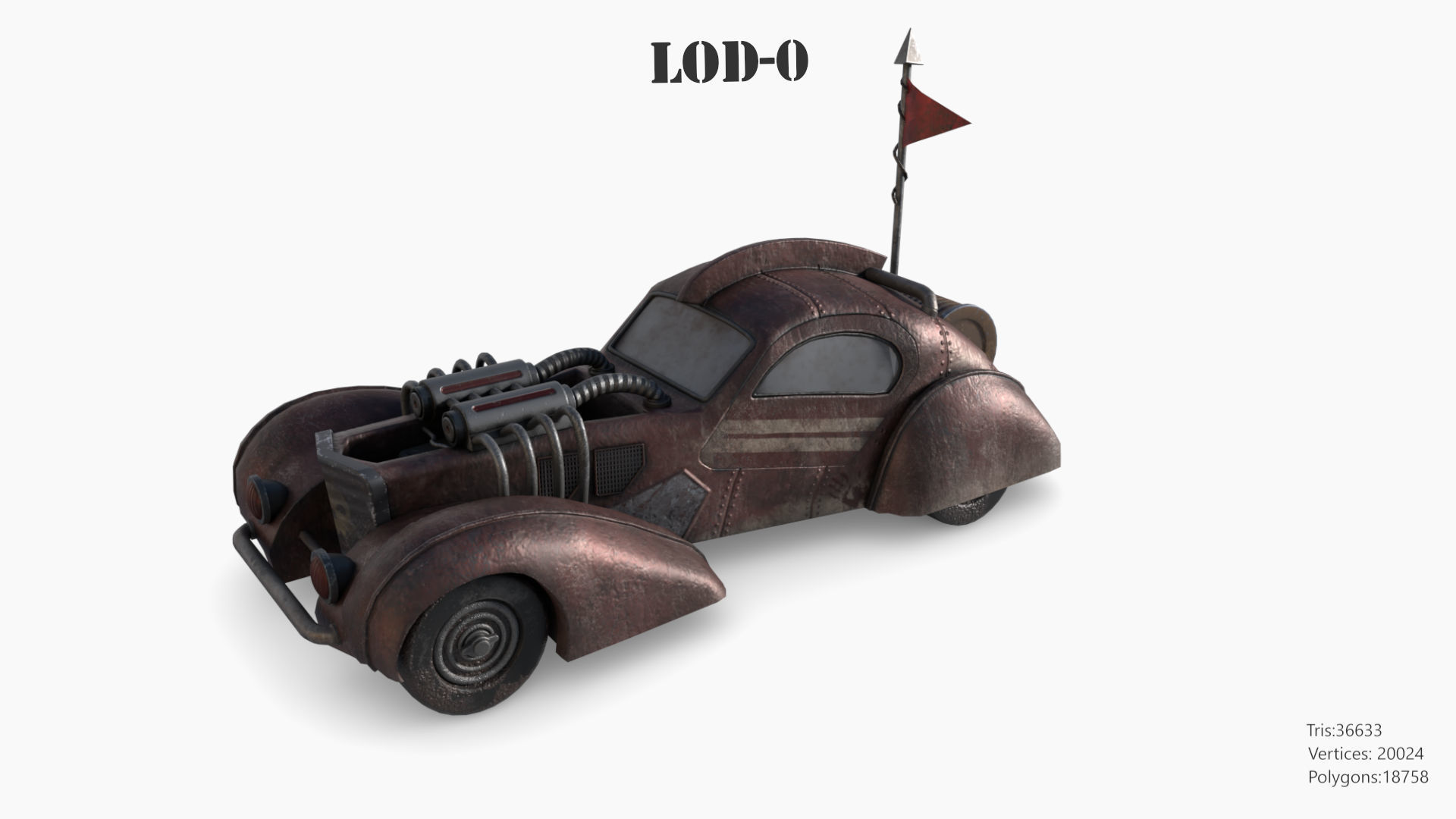 Post Apocalyptic Bugatti Low-poly War Car Game Asset Low-poly 3D model_7