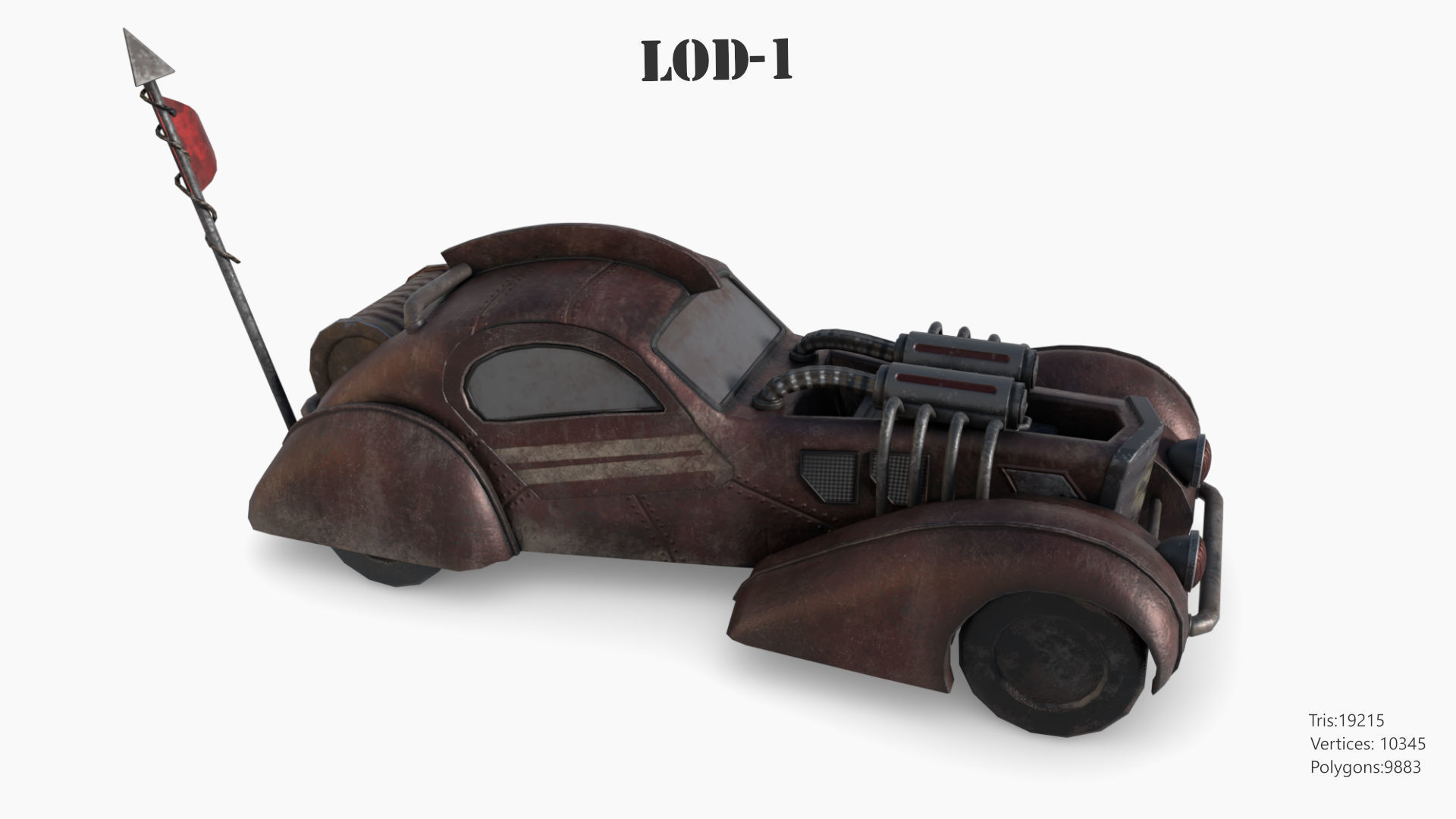 Post Apocalyptic Bugatti Low-poly War Car Game Asset Low-poly 3D model_29