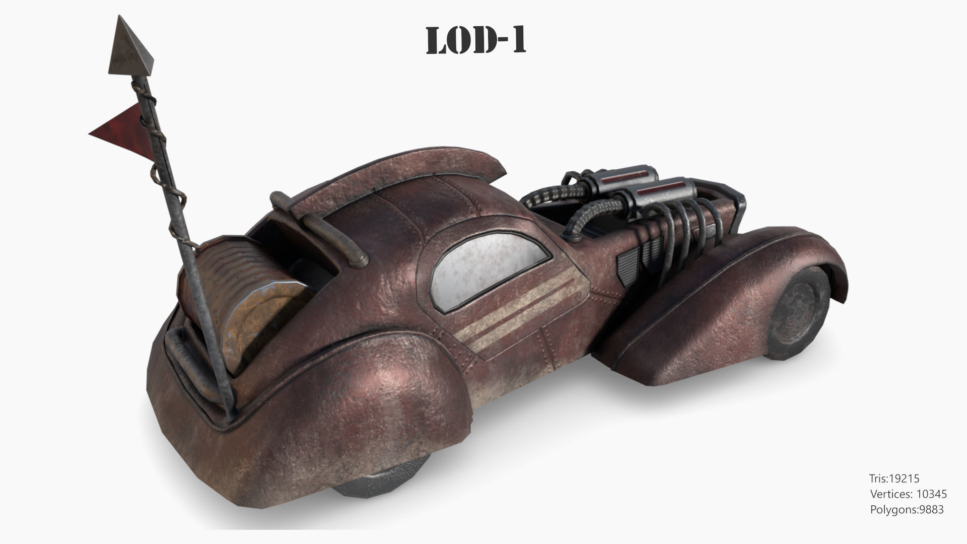 Post Apocalyptic Bugatti Low-poly War Car Game Asset Low-poly 3D model_30