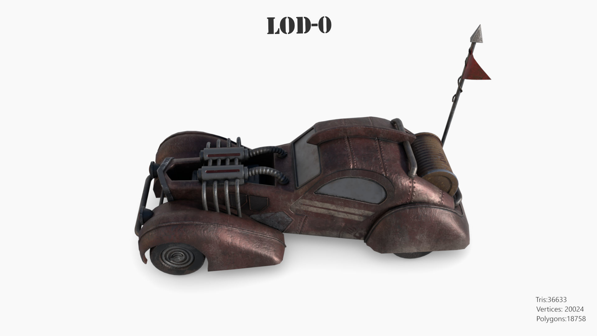 Post Apocalyptic Bugatti Low-poly War Car Game Asset Low-poly 3D model_8