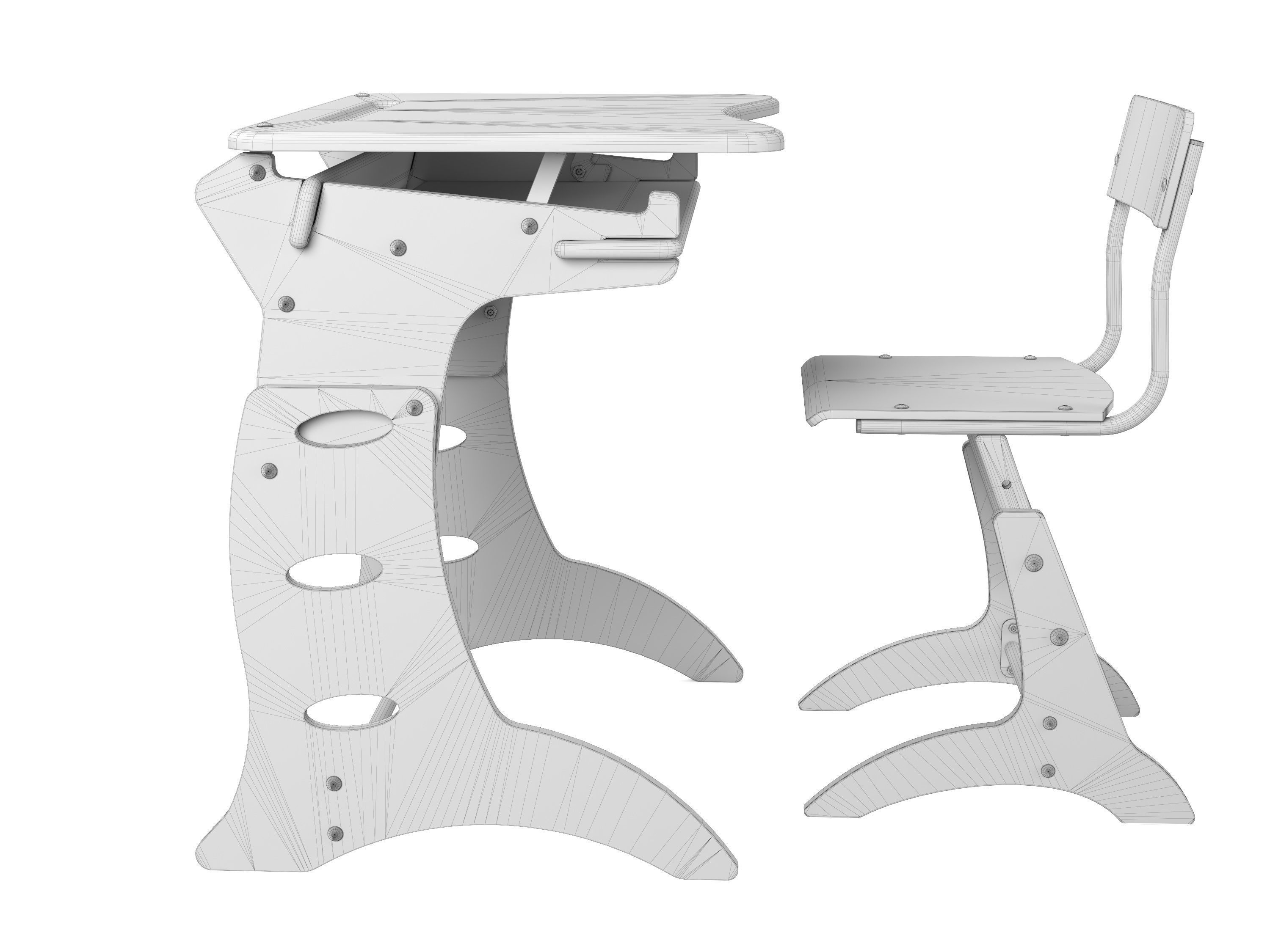 School Desk and Chair 3D model_4