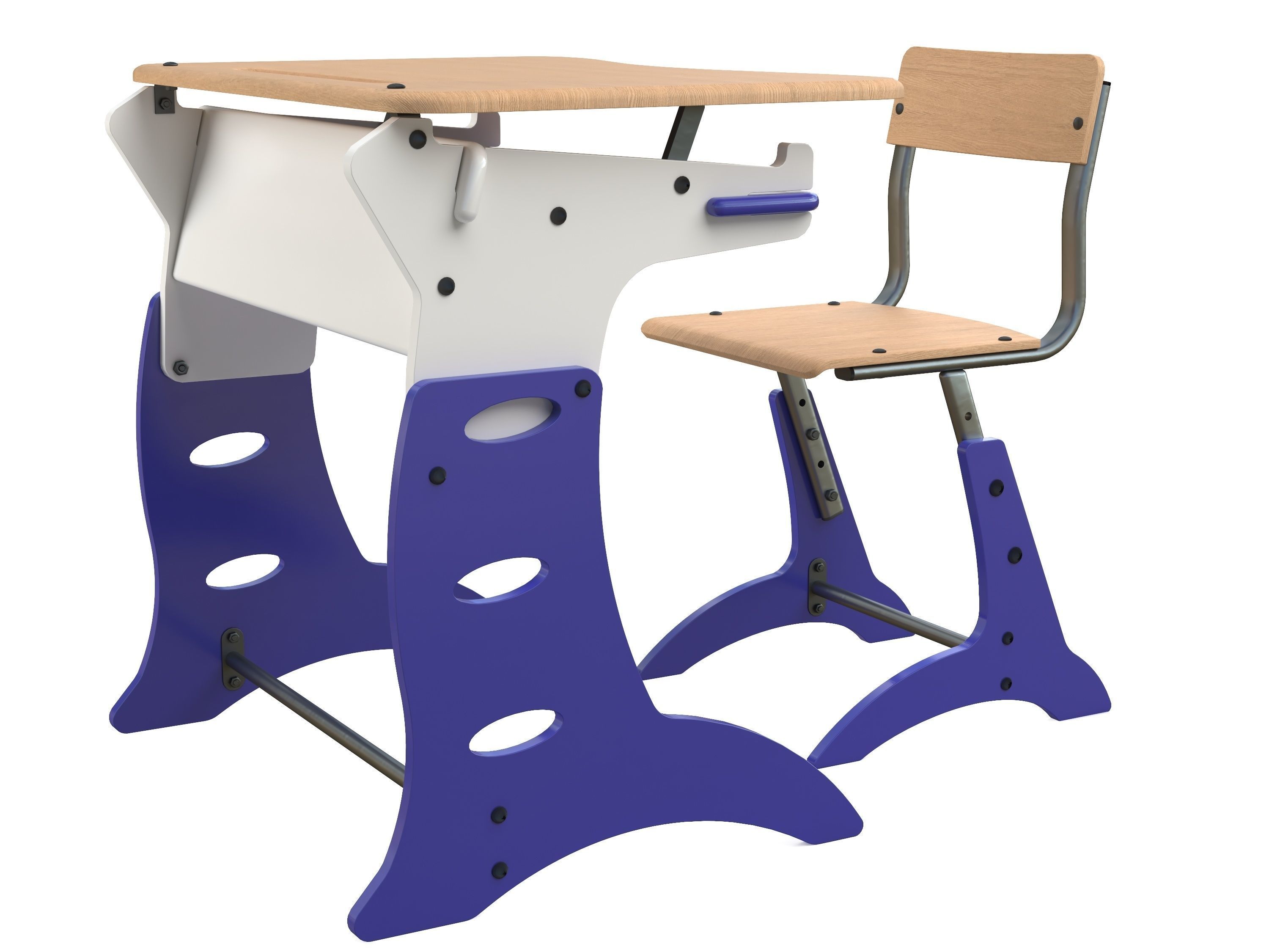School Desk and Chair 3D model_2