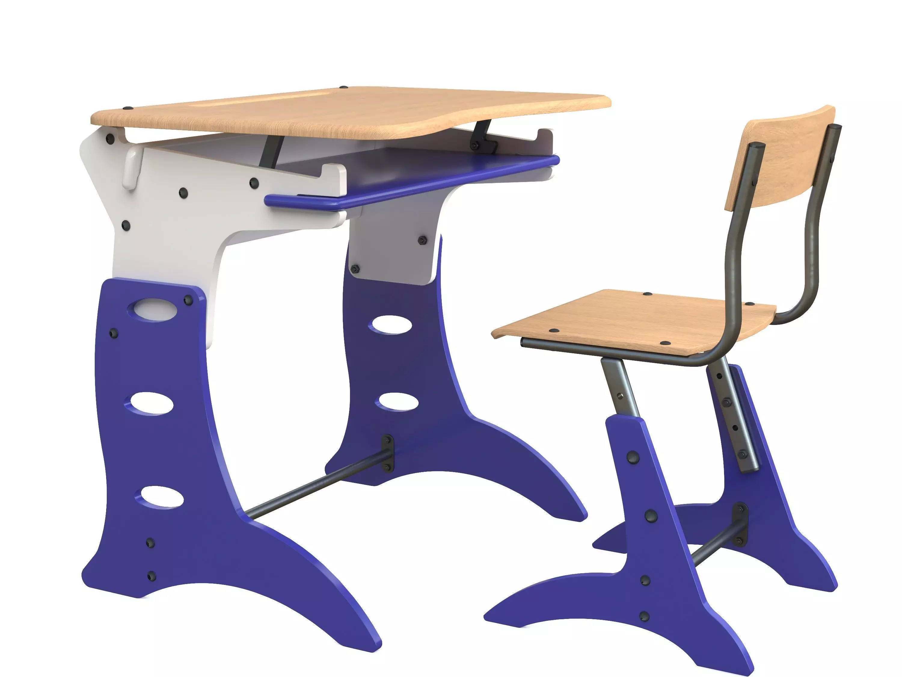 School Desk and Chair 3D model_0