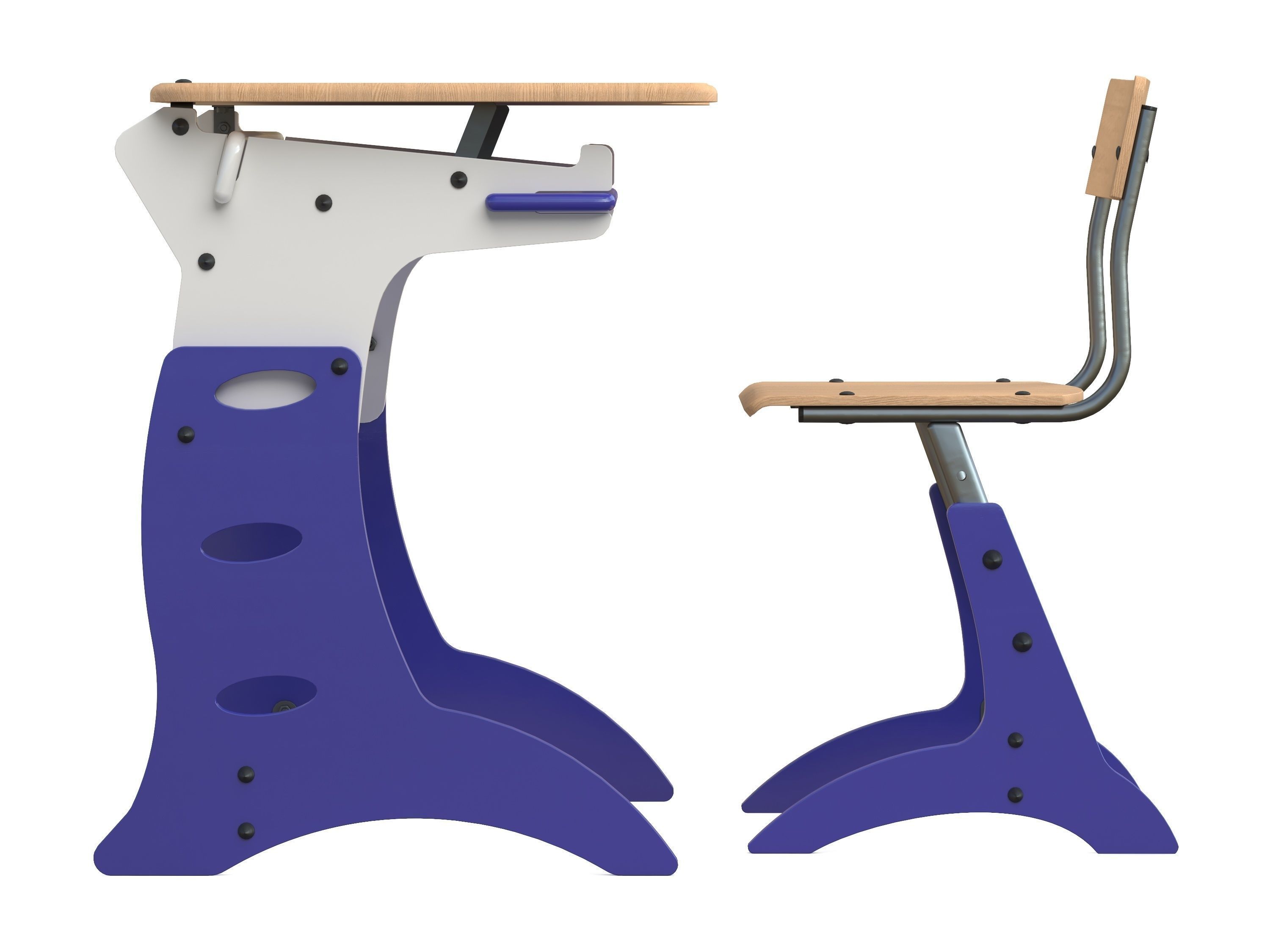 School Desk and Chair 3D model_1