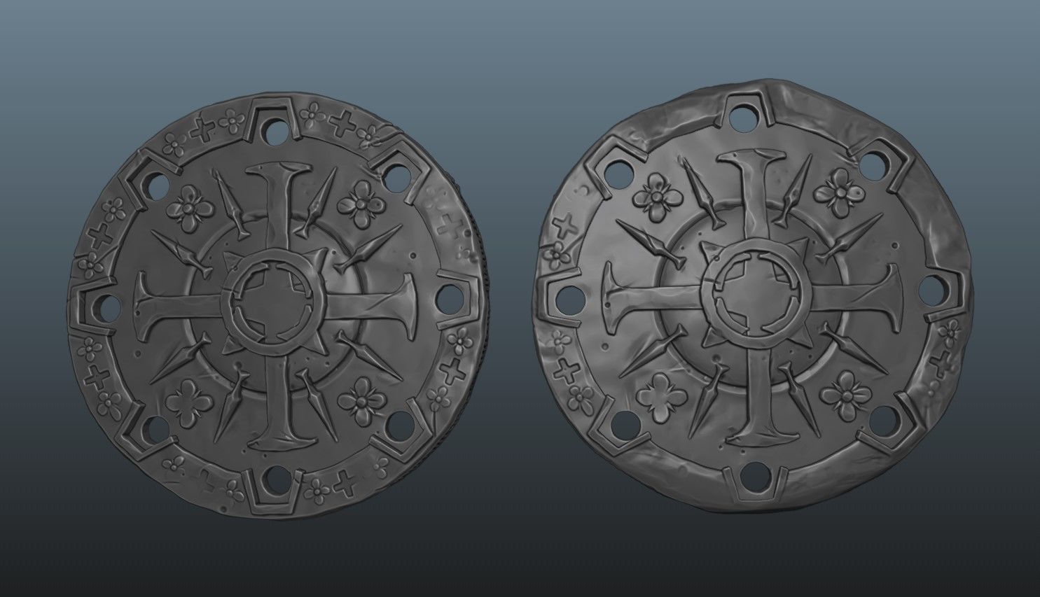 Doubloons two coasters with cross in middle 3D print model_3