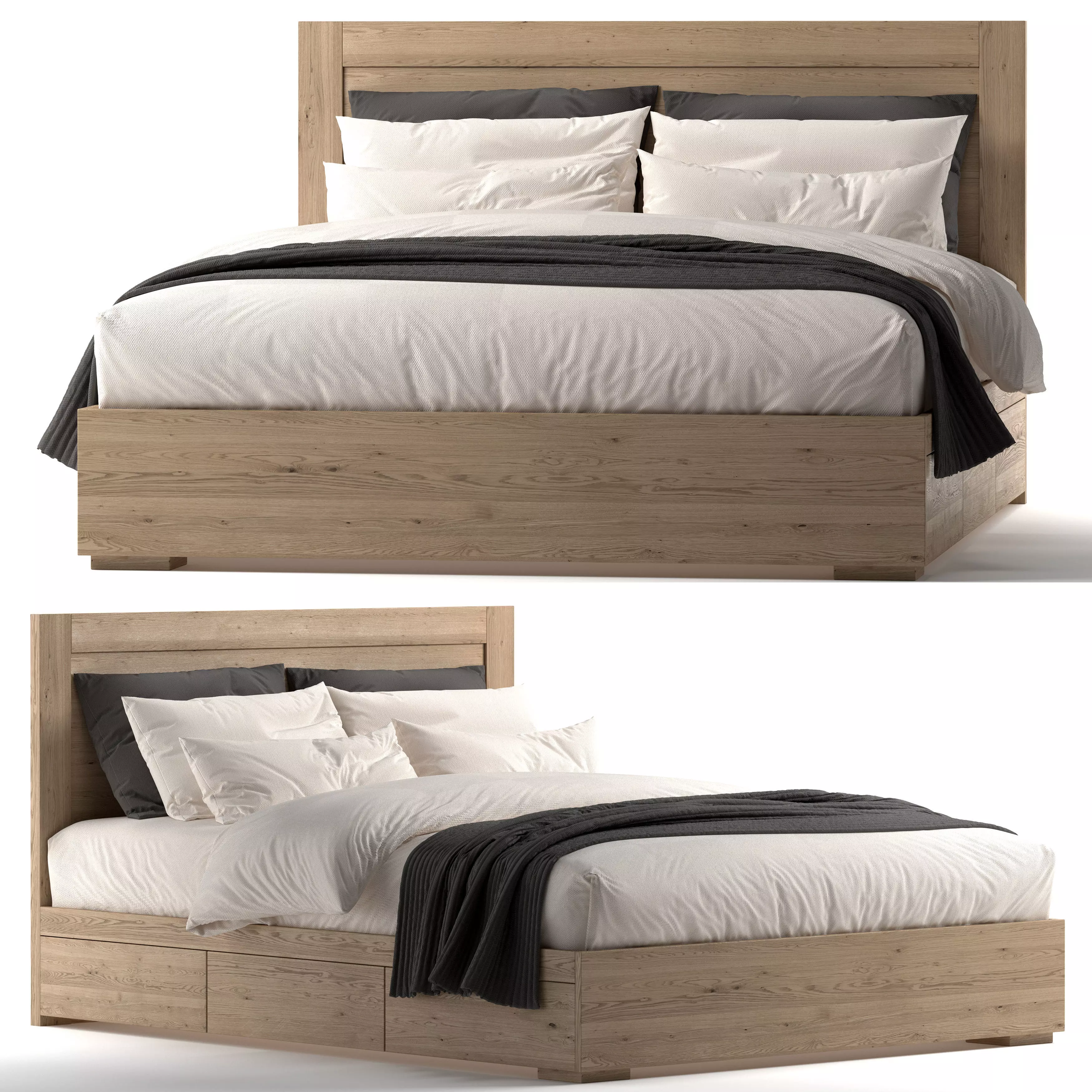 Modern double wooden bed 3D model