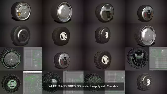 WHEELS AND TIRES 3D model low-poly set 3D Model Collection WHEELS AND TIRES 3D model low-poly set 3D Model Collection
