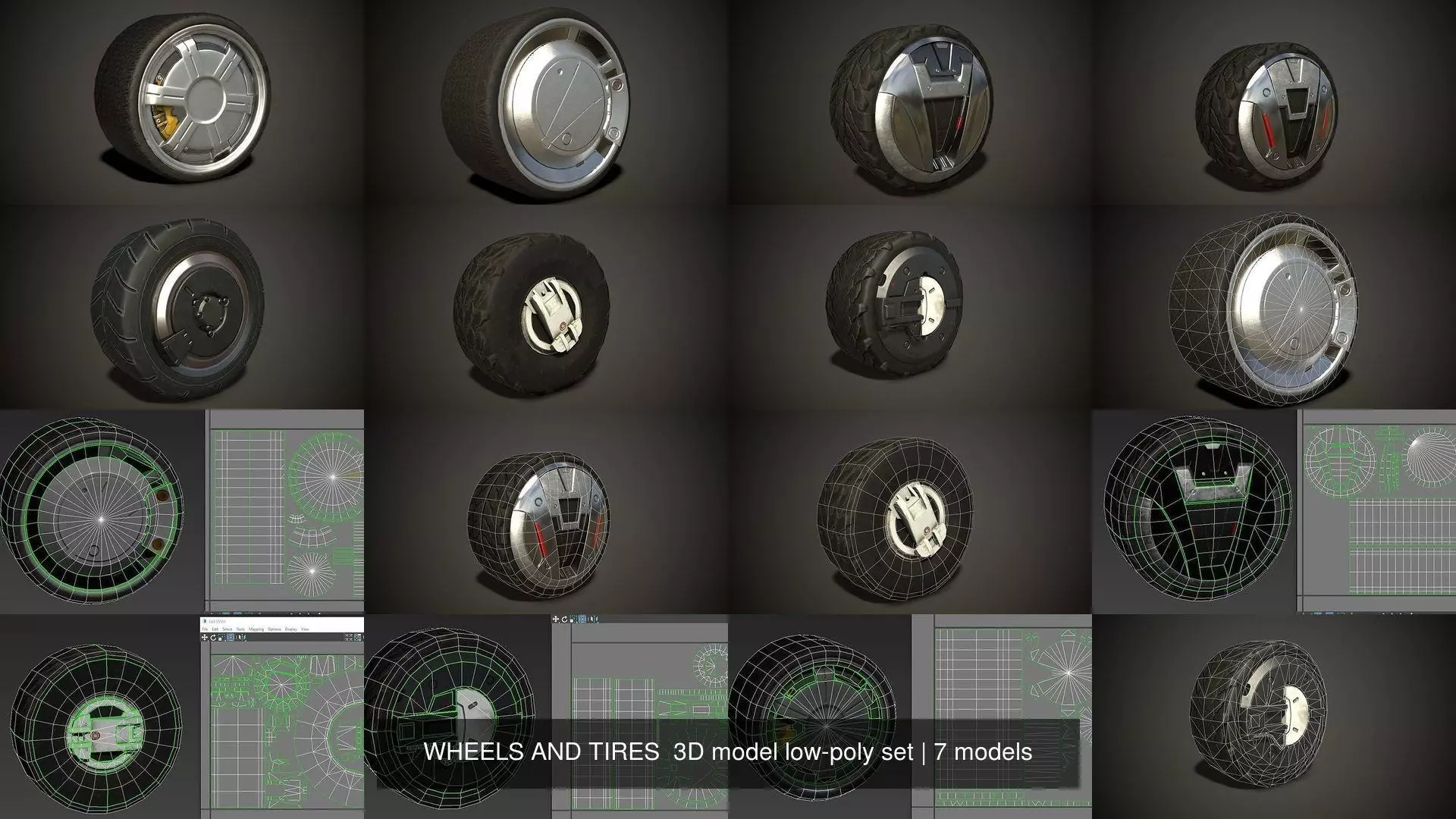 WHEELS AND TIRES 3D model low-poly set 3D Model Collection_0