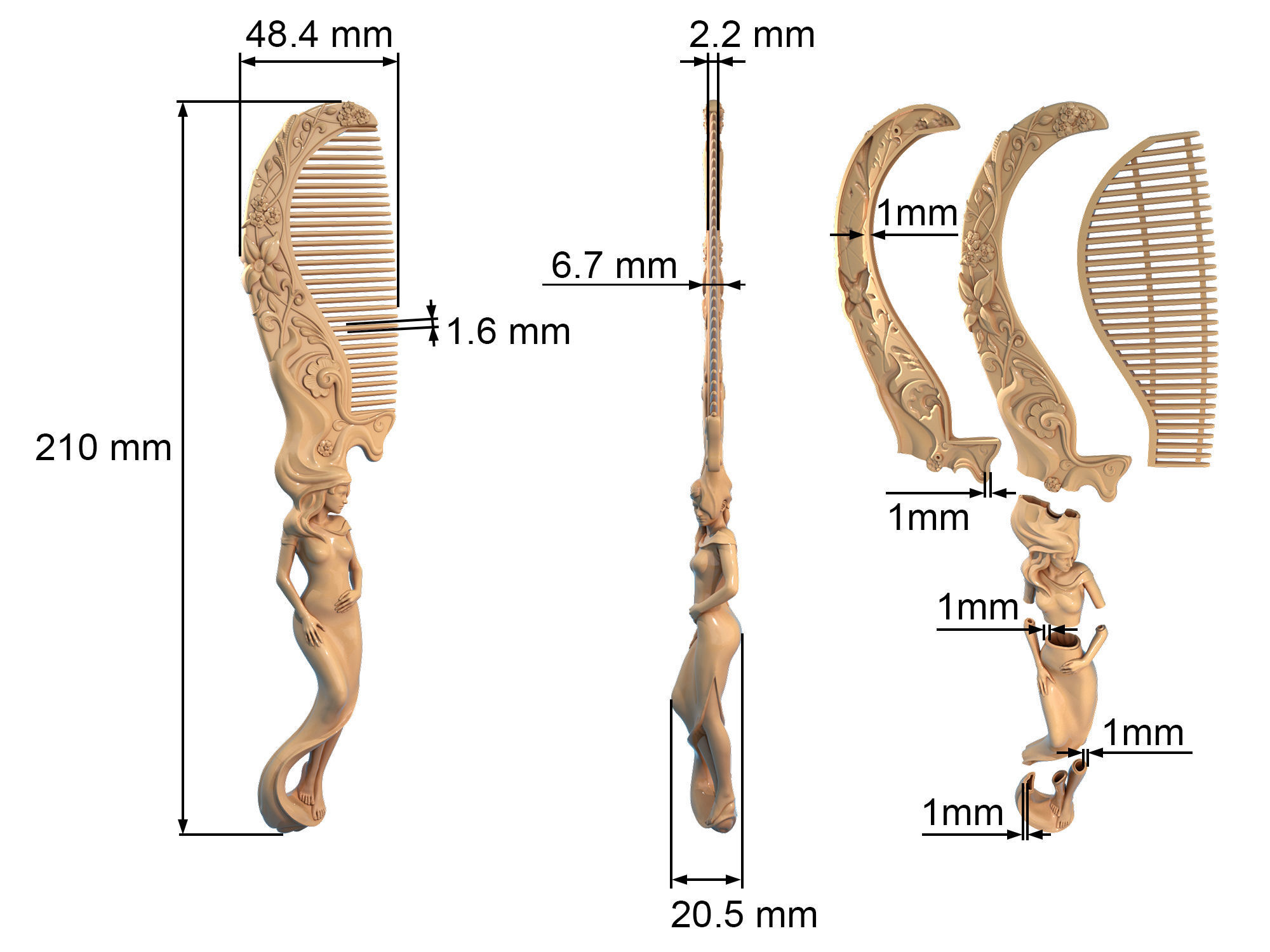Hair comb 3D print model_1