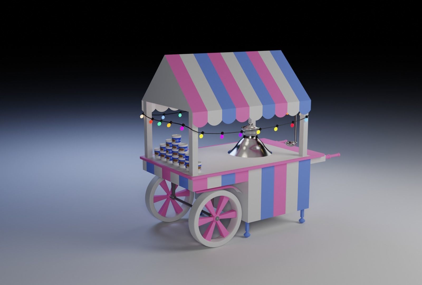 Food Cart Belila with string Lights Low-poly 3D model_1