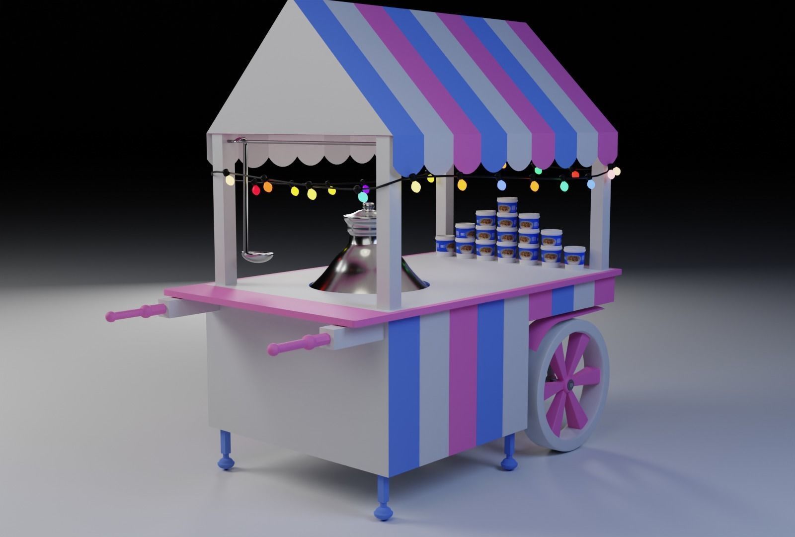 Food Cart Belila with string Lights Low-poly 3D model_2