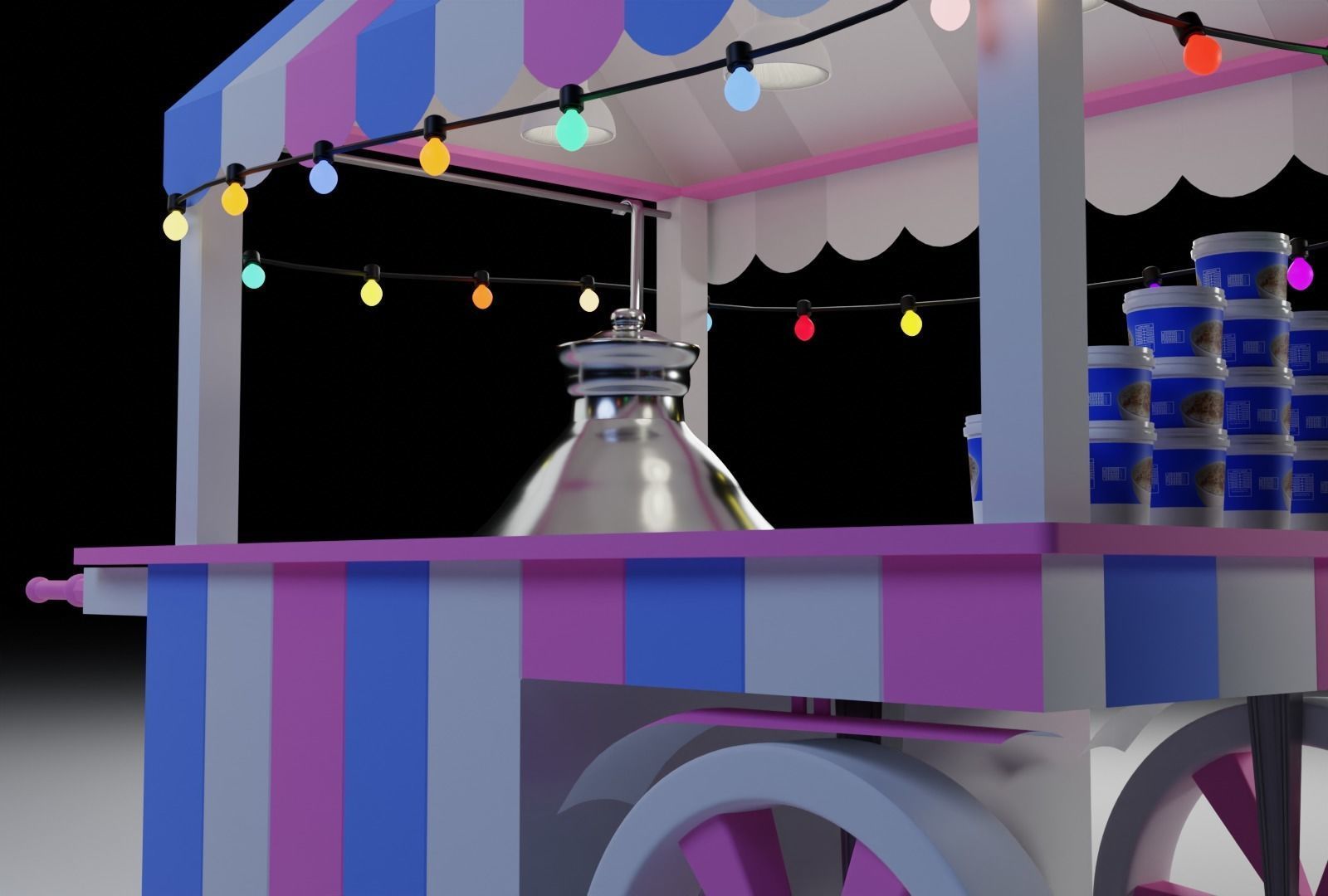 Food Cart Belila with string Lights Low-poly 3D model_4
