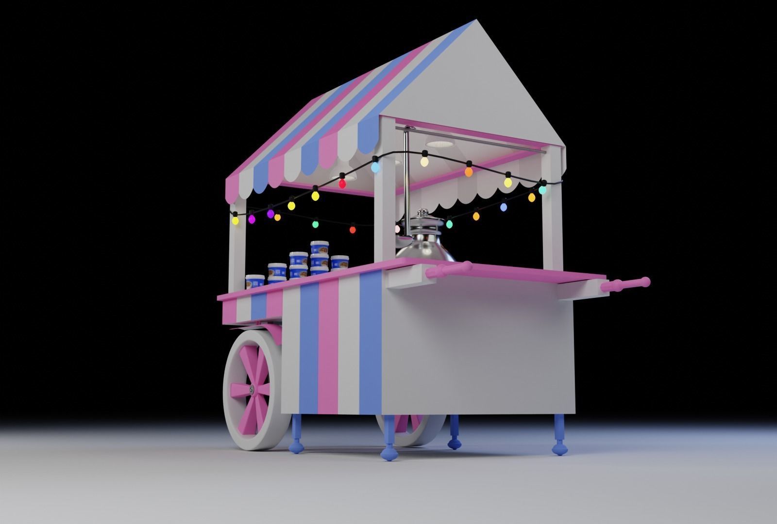 Food Cart Belila with string Lights Low-poly 3D model_3