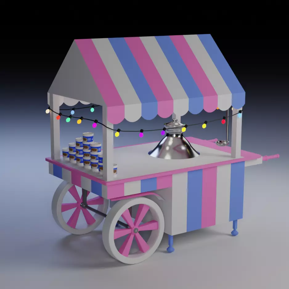 Food Cart Belila with string Lights Low-poly 3D model_0