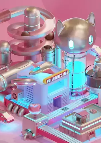 chocolate  factory Valentine Low-poly 3D model