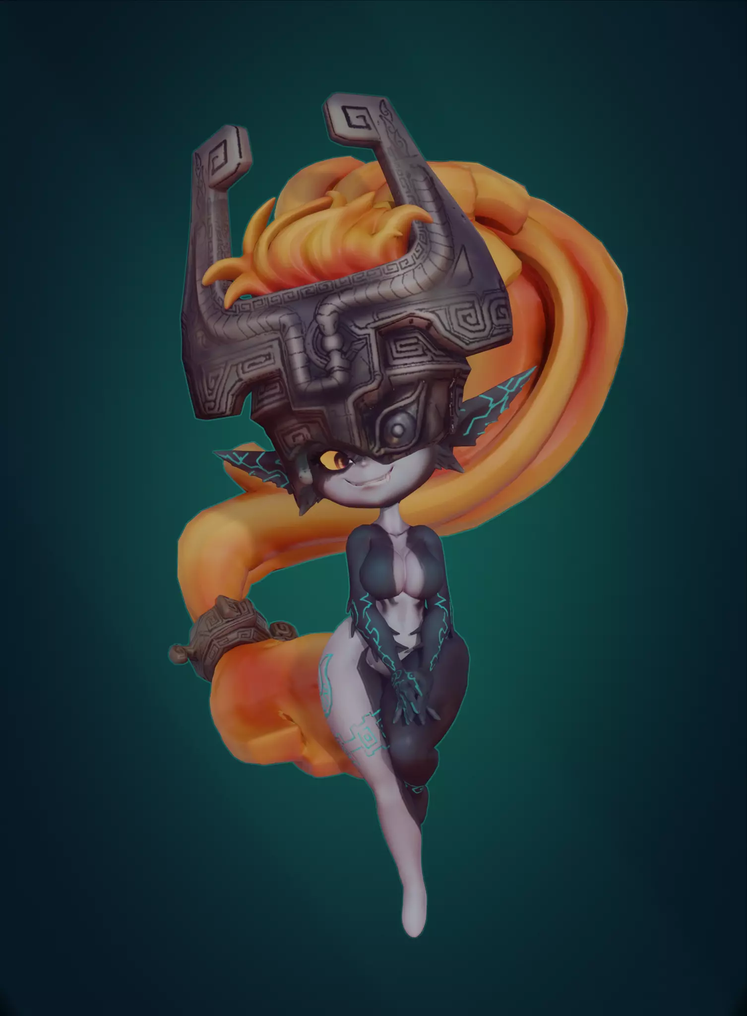 Midna female character wearing helmet Low-poly 3D model_0