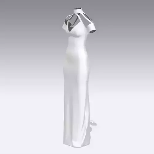 DRESS LONG WHITE OPEN SHOLULDER LOW SLEVEE MODERN