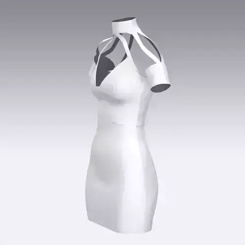 DRESS  LITTLE V NECKLINE WHITE MODERN LOW SLEVEE OPEN SHOULDER