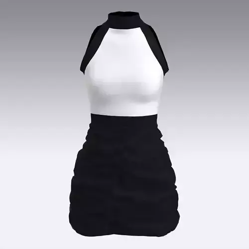 DRESSBLOUSE BLACK AND WHITE COLOR BLOCK LOOK ELASTIC DRESS