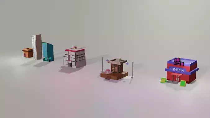 low poly buildings game asset