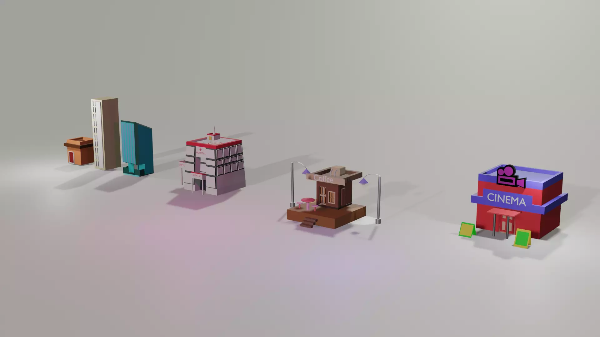low poly buildings game asset Free low-poly 3D model