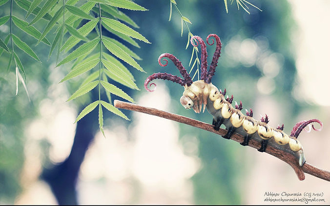 Caterpillar 3D print model on branch 3D print model