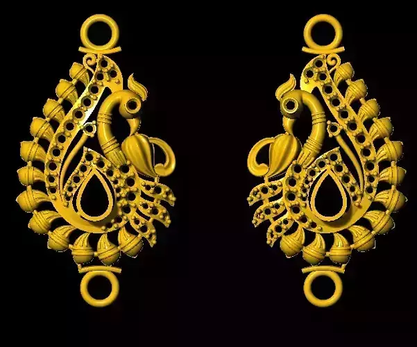 Sidepiece peacock earrings in gold