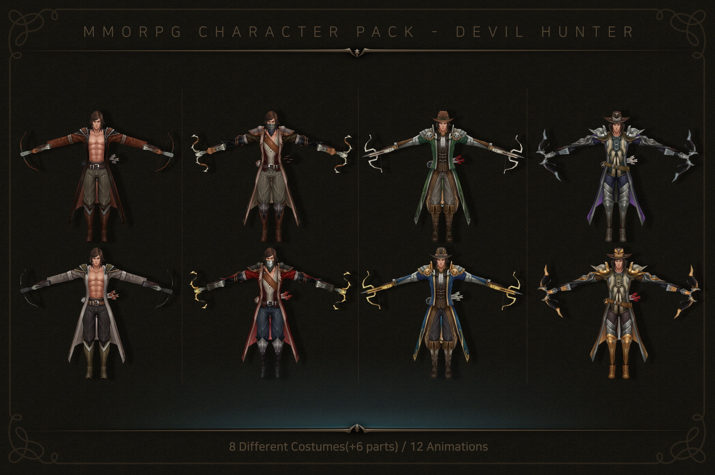 MMORPG Character Pack - Devil hunter Low-poly 3D model_3