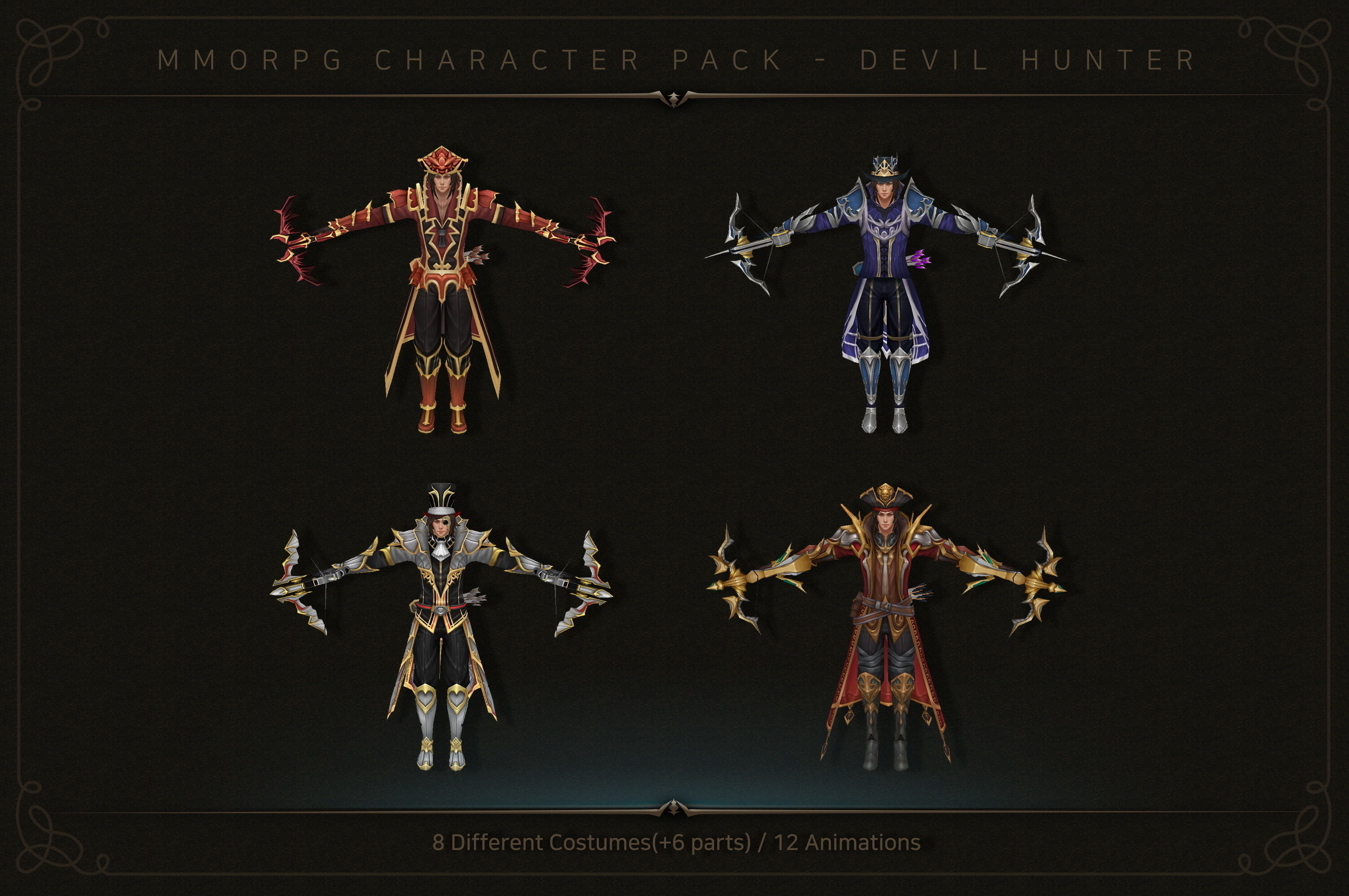 MMORPG Character Pack - Devil hunter Low-poly 3D model_4