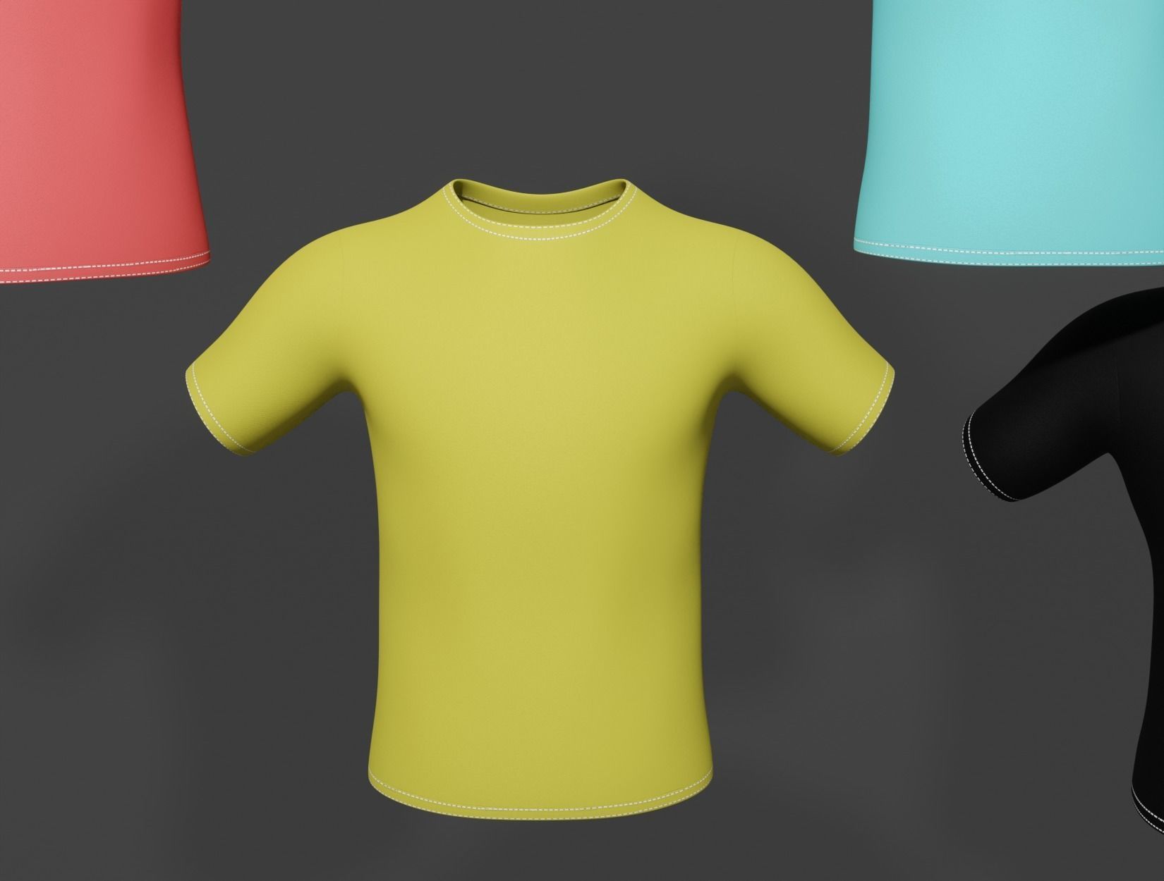 T-SHIRT four different colored t-shirts 3D model_1