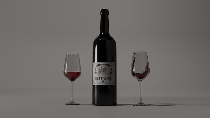 Wine Bottle With Glass Free 3D model