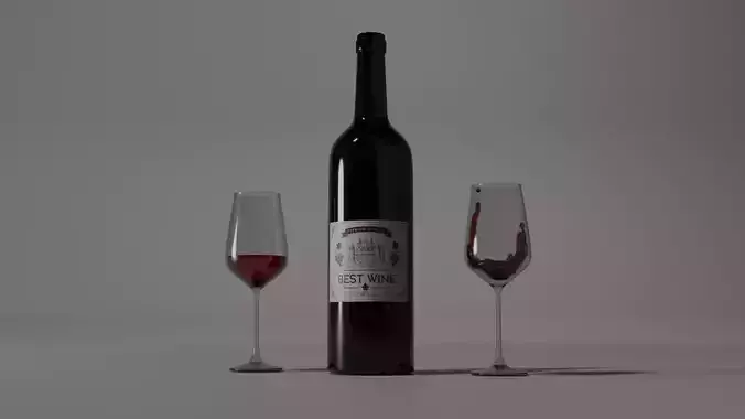Wine Bottle With Glass Free 3D model