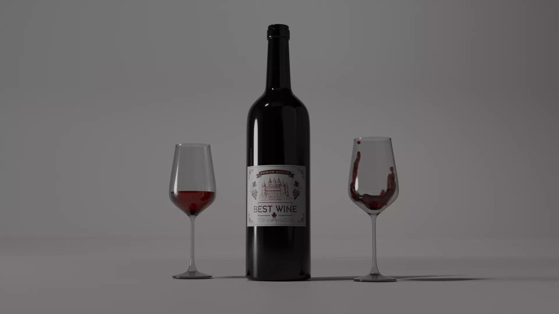 Wine Bottle With Glass Free 3D model_0