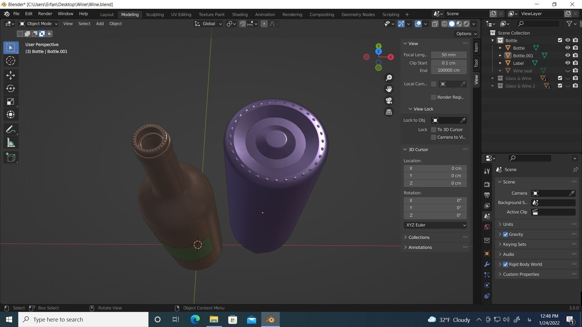 Wine Bottle With Glass Free 3D model_8