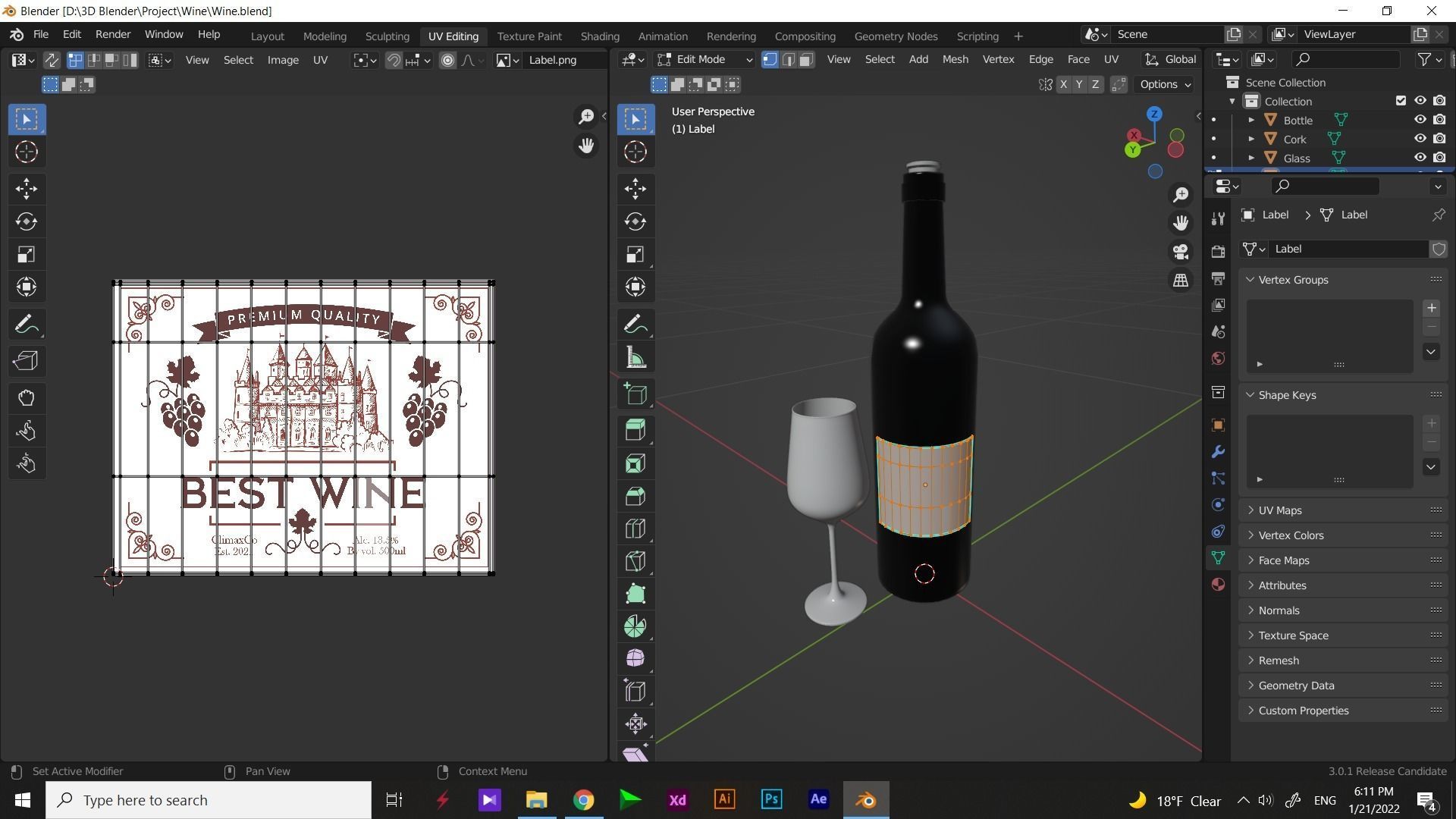 Wine Bottle With Glass Free 3D model_6