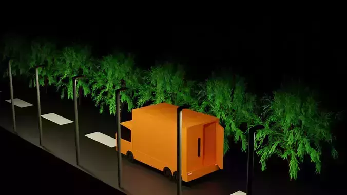 Truck model orange road with trees