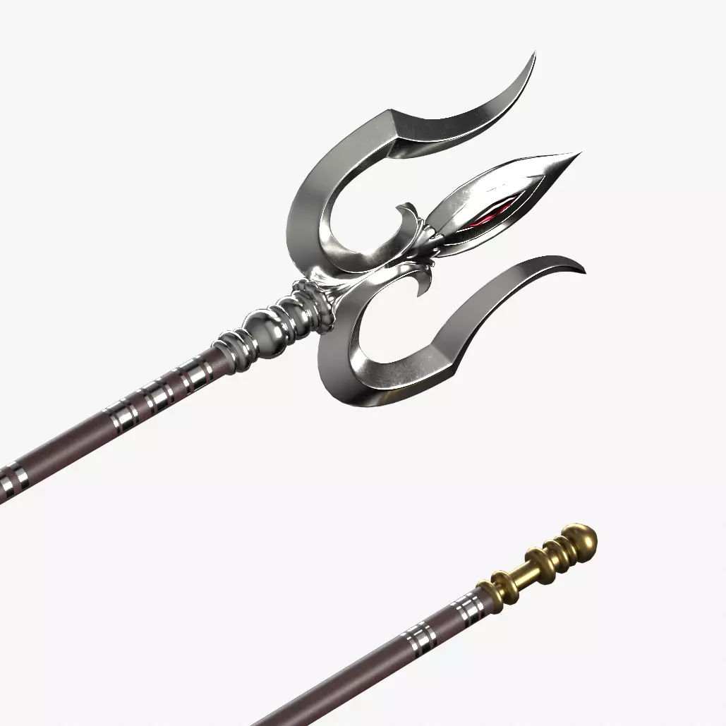 Trishul in silver Low-poly 3D model_0