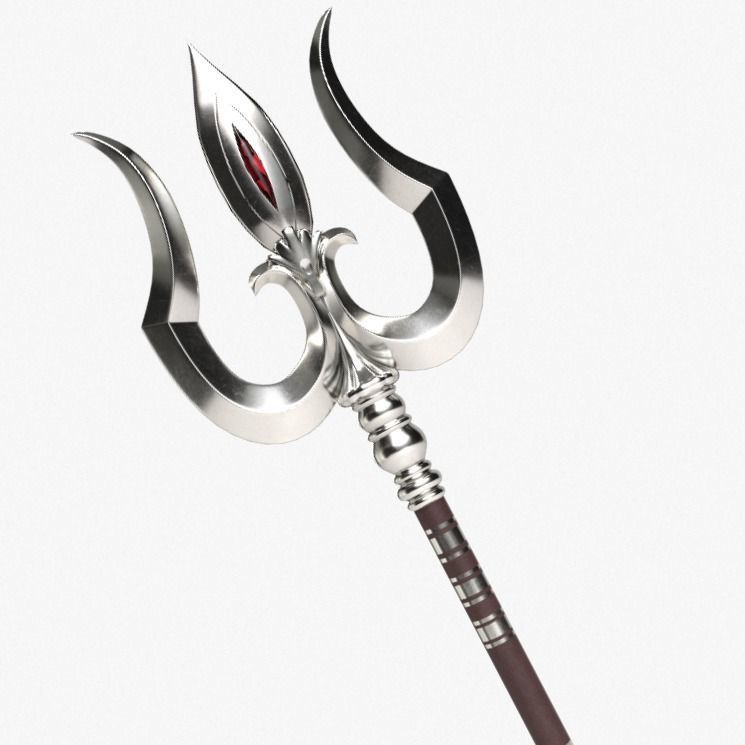 Trishul in silver Low-poly 3D model_9