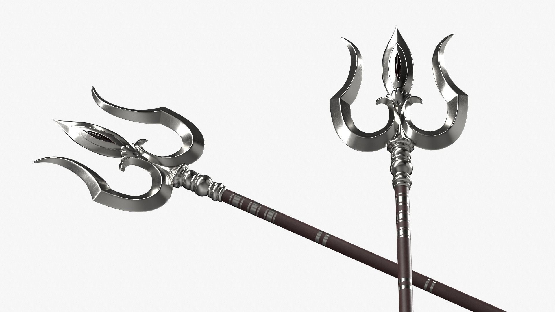 Trishul in silver Low-poly 3D model_7