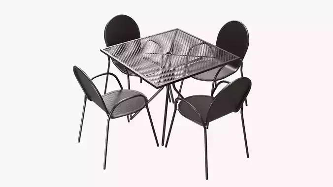 Square Mesh Dining Table with Armchairs 3D model