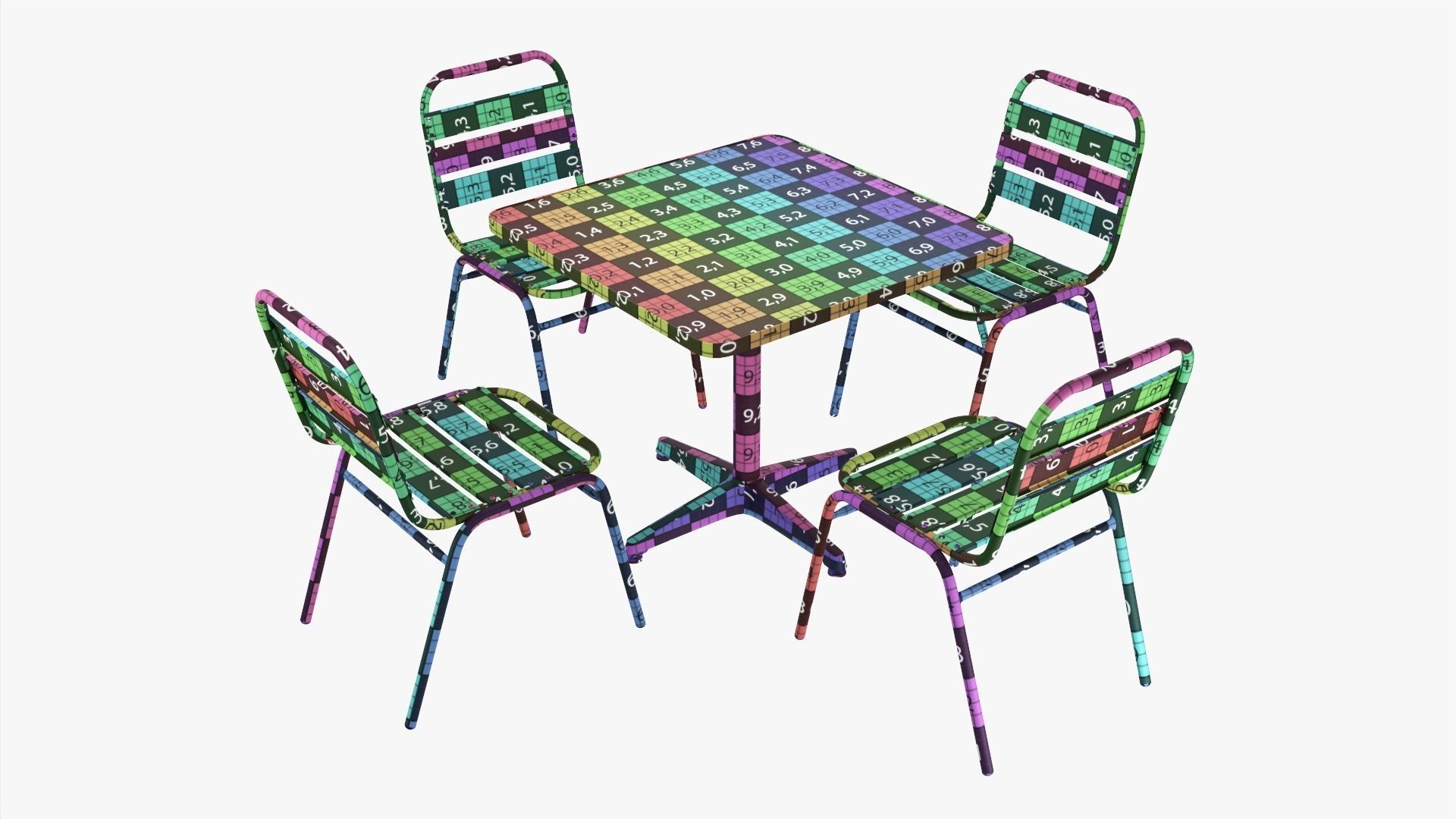 Square Metal Dining Table with Chairs 3D model_10