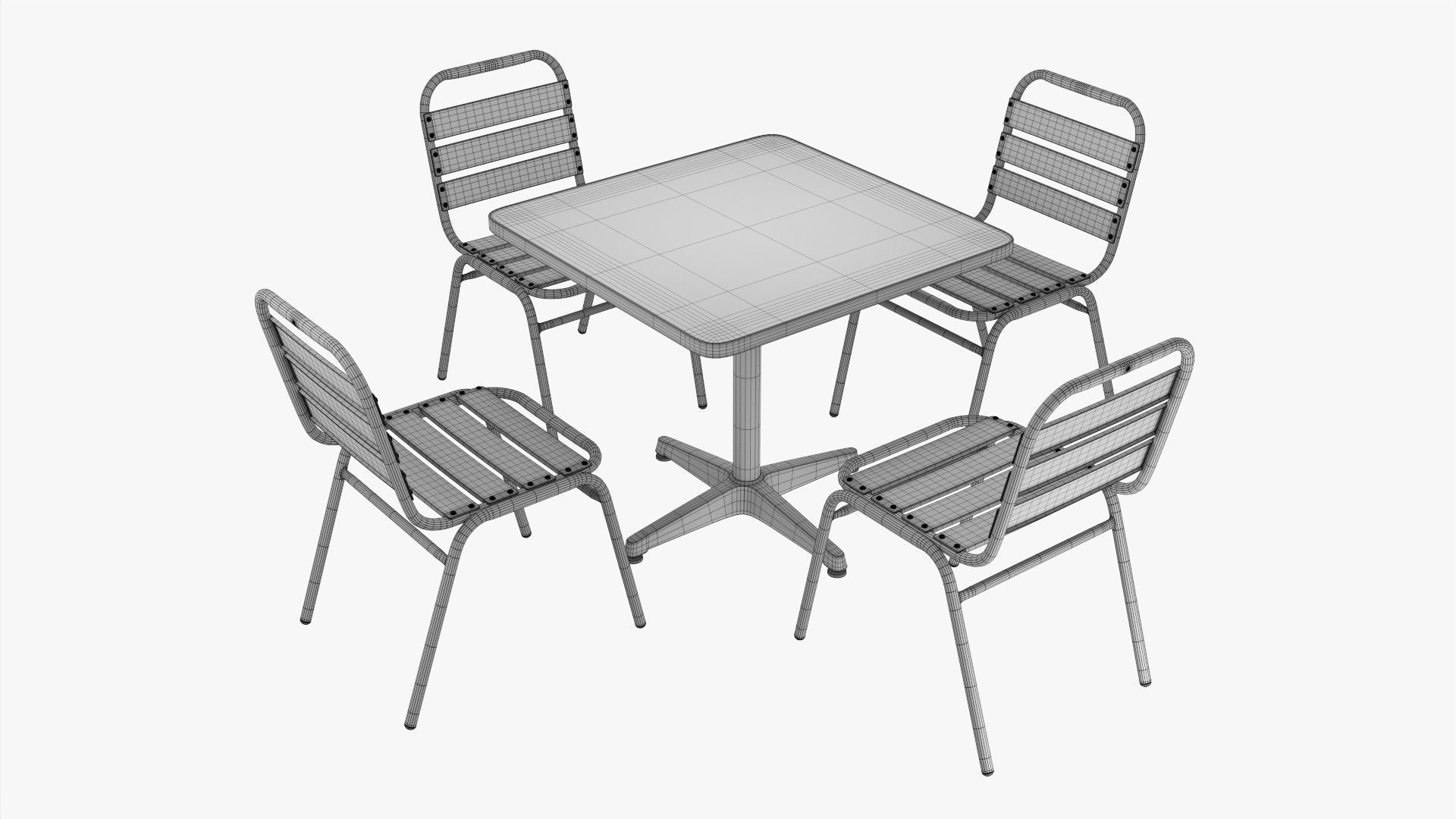 Square Metal Dining Table with Chairs 3D model_5