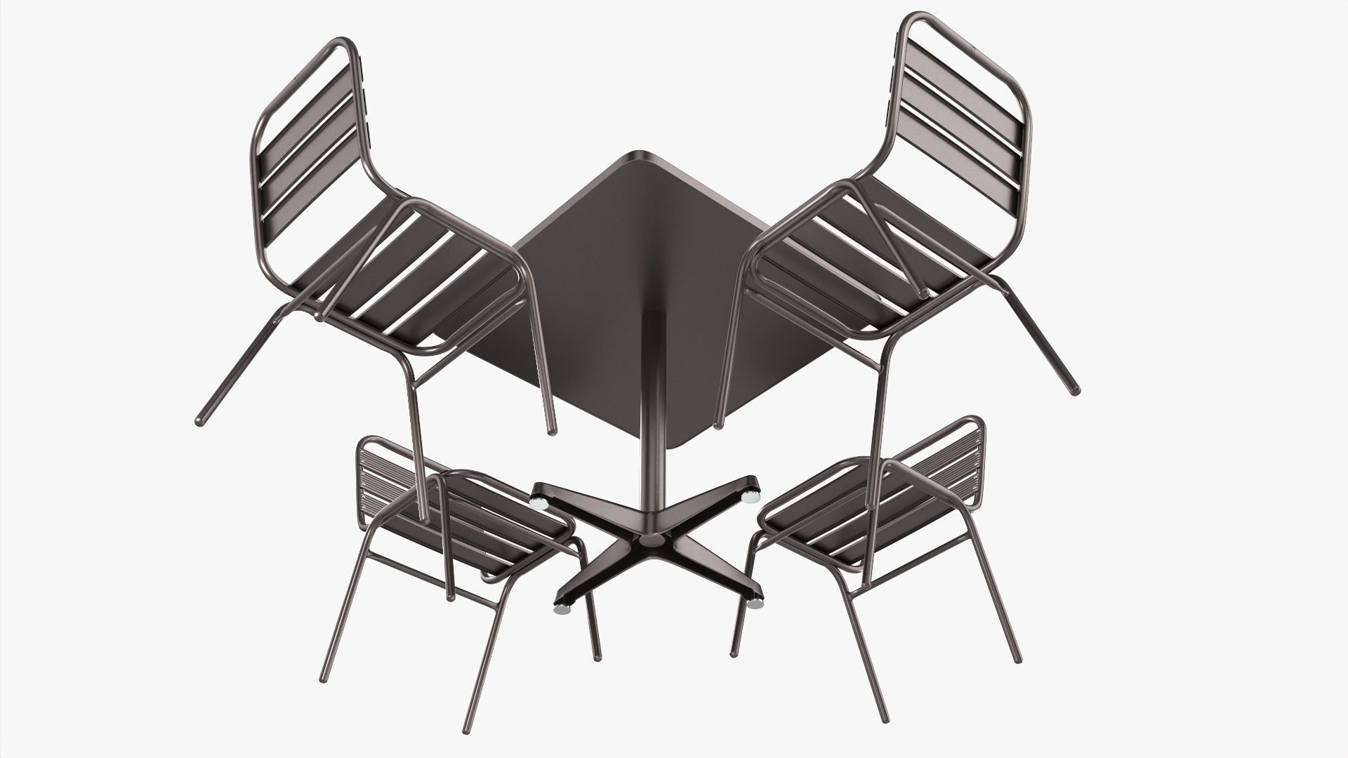 Square Metal Dining Table with Chairs 3D model_2