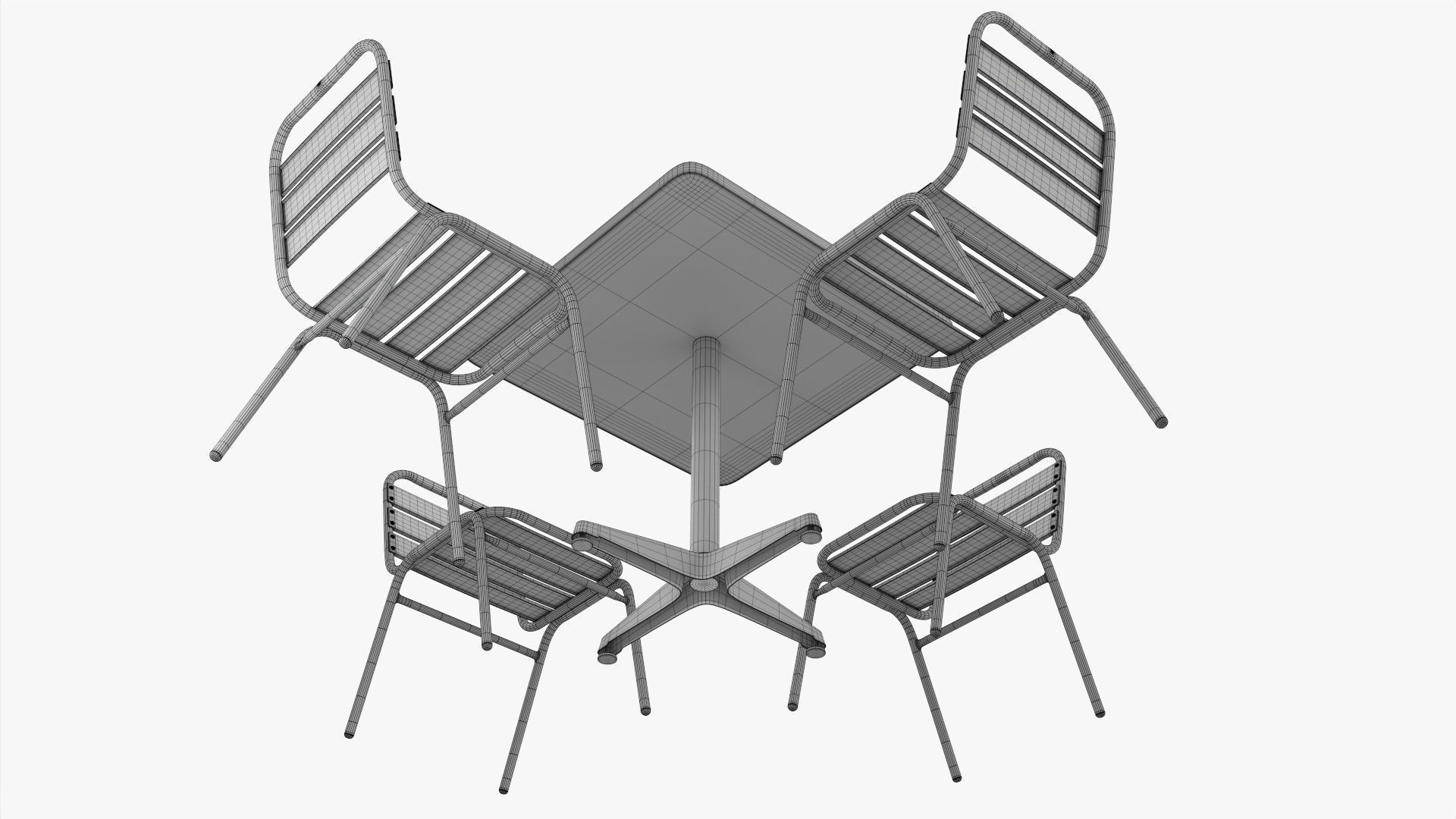 Square Metal Dining Table with Chairs 3D model_7
