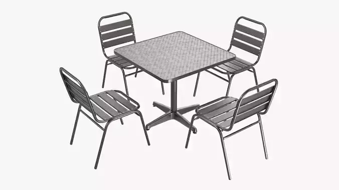 Square Metal Dining Table with Chairs 3D model