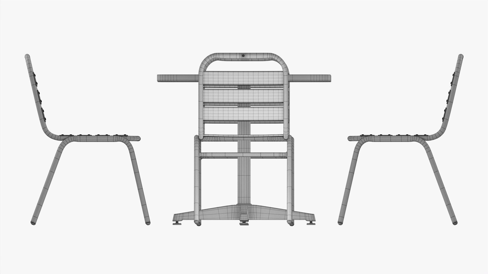 Square Metal Dining Table with Chairs 3D model_9